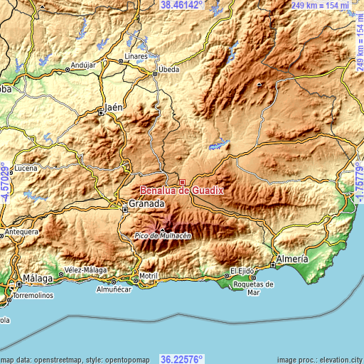 Topographic map of Benalúa de Guadix