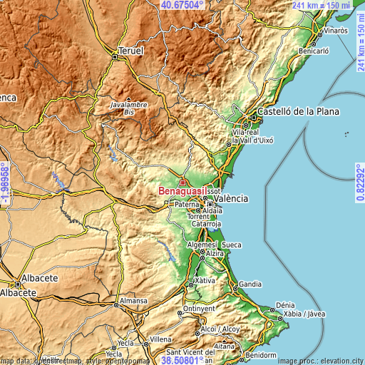 Topographic map of Benaguasil