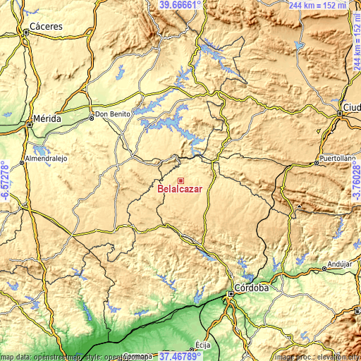 Topographic map of Belalcázar