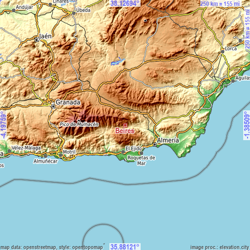 Topographic map of Beires