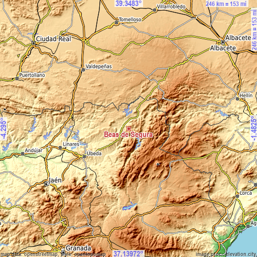 Topographic map of Beas de Segura