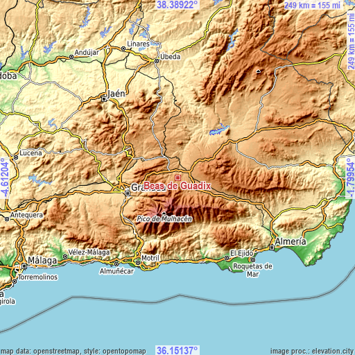 Topographic map of Beas de Guadix