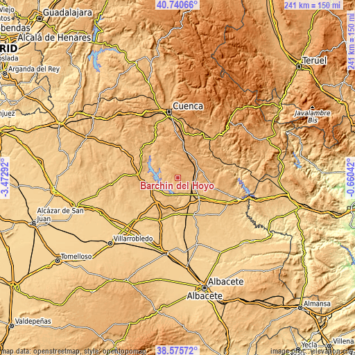 Topographic map of Barchín del Hoyo