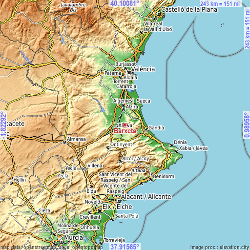 Topographic map of Barxeta