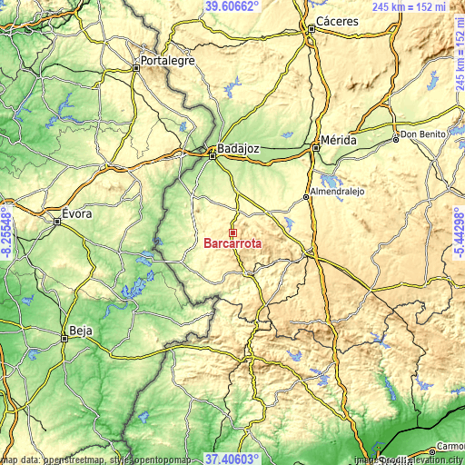 Topographic map of Barcarrota