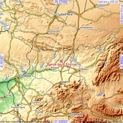 Topographic map of Baños de la Encina