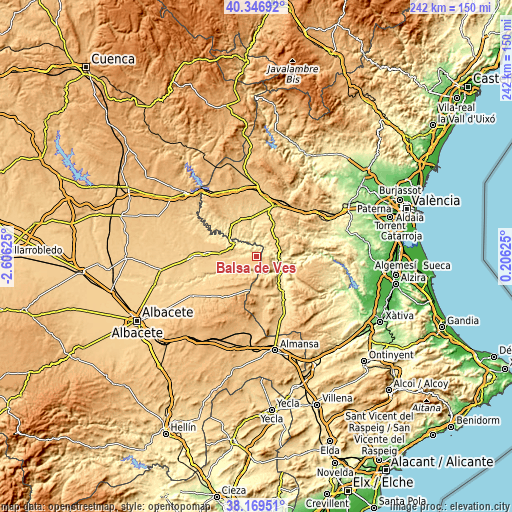 Topographic map of Balsa de Ves