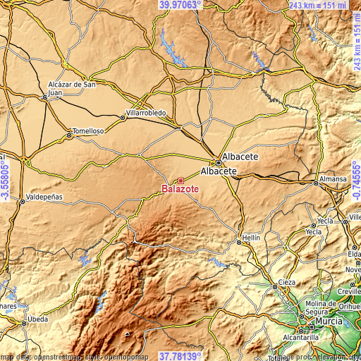 Topographic map of Balazote