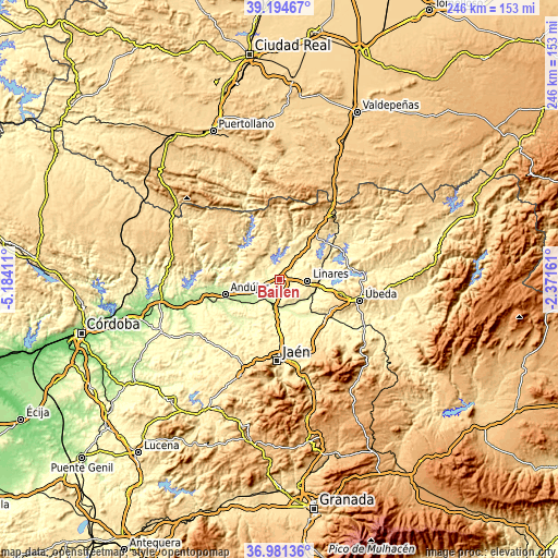 Topographic map of Bailén