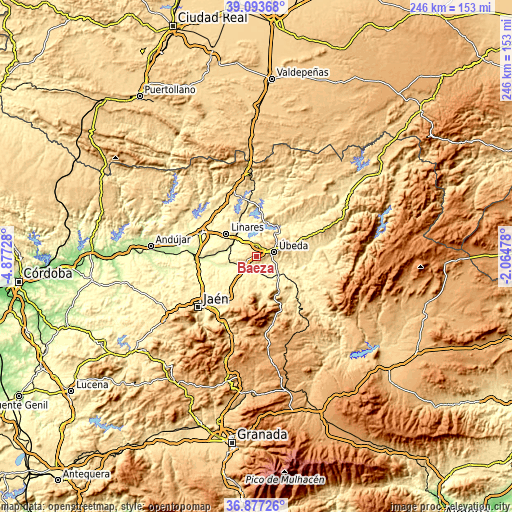 Topographic map of Baeza