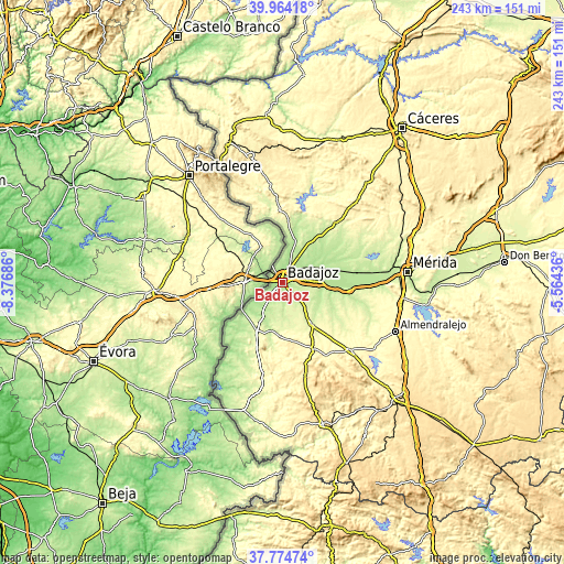 Topographic map of Badajoz