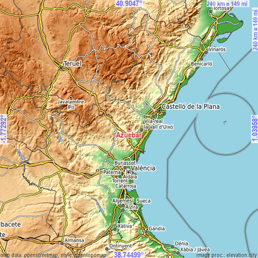 Topographic map of Azuébar