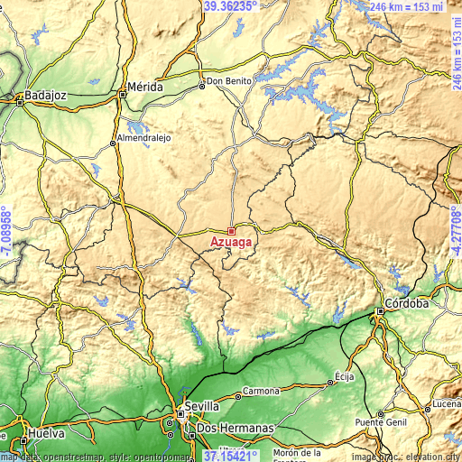 Topographic map of Azuaga