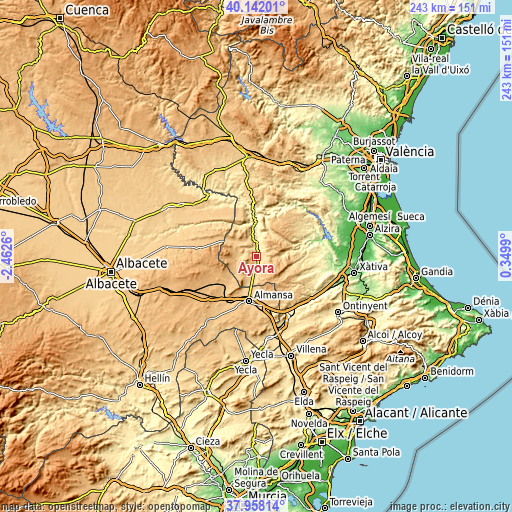 Topographic map of Ayora