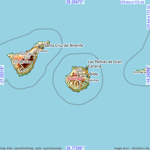 Topographic map of Artenara