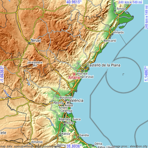 Topographic map of Artana