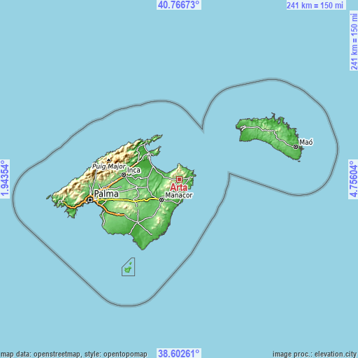 Topographic map of Artà