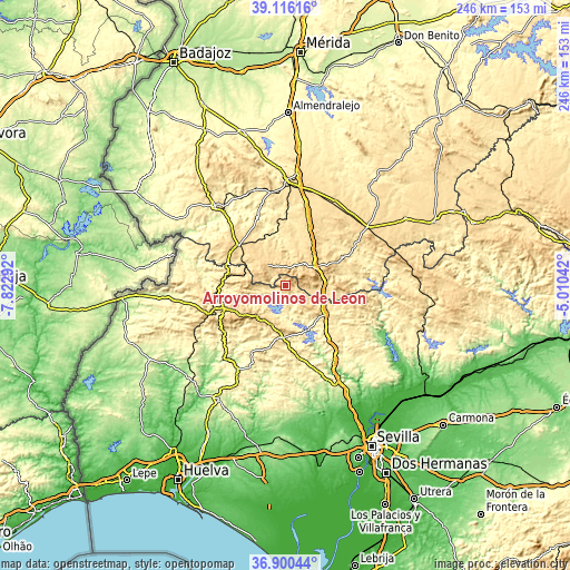 Topographic map of Arroyomolinos de León