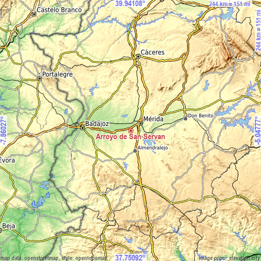 Topographic map of Arroyo de San Serván