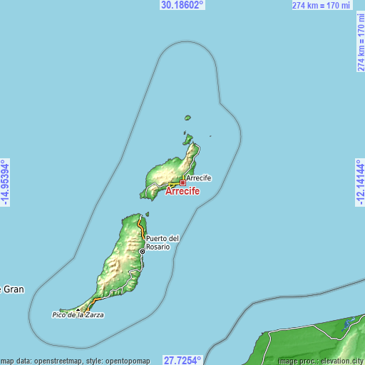 Topographic map of Arrecife