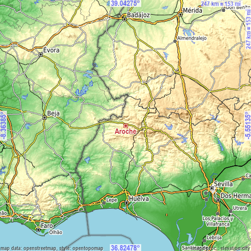 Topographic map of Aroche