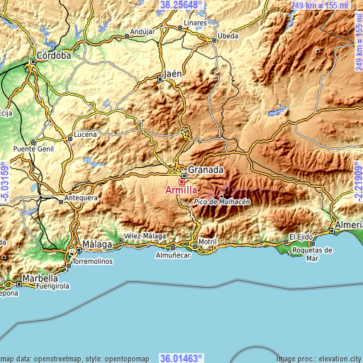 Topographic map of Armilla