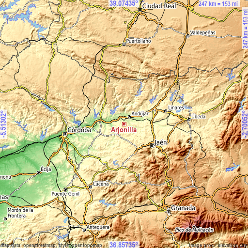 Topographic map of Arjonilla