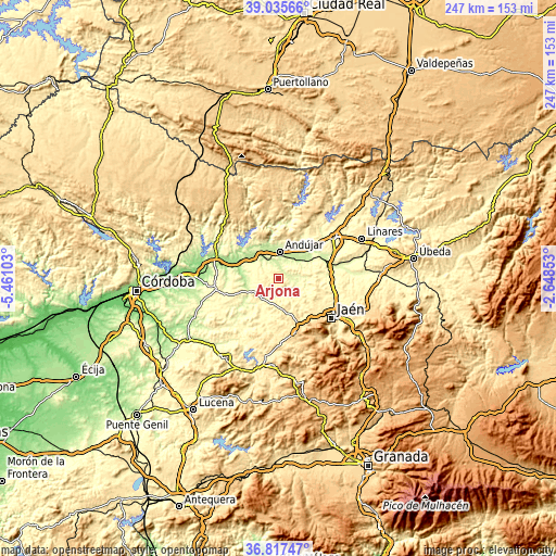 Topographic map of Arjona