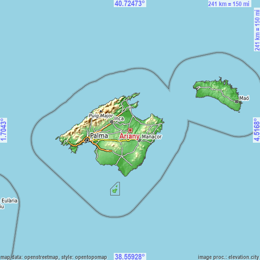 Topographic map of Ariany