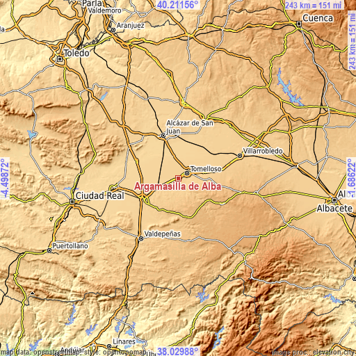 Topographic map of Argamasilla de Alba