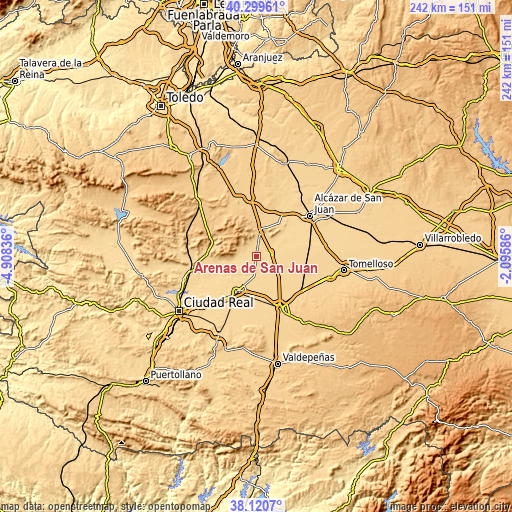 Topographic map of Arenas de San Juan