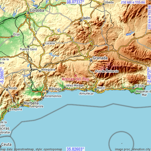 Topographic map of Arenas del Rey