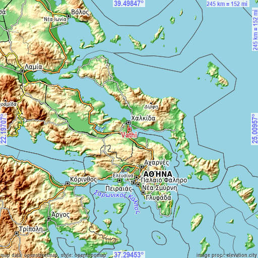 Topographic map of Vathí