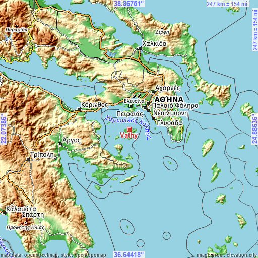 Topographic map of Vathý