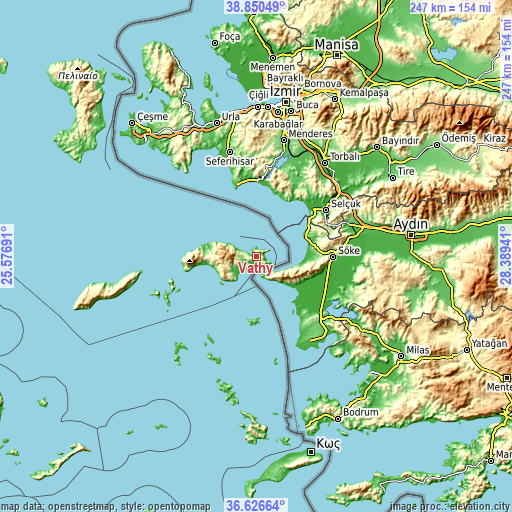 Topographic map of Vathý