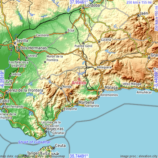 Topographic map of Ardales