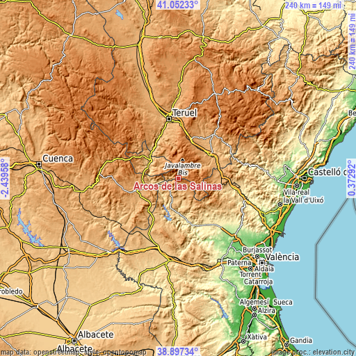 Topographic map of Arcos de las Salinas