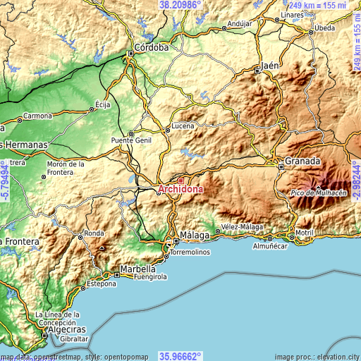 Topographic map of Archidona