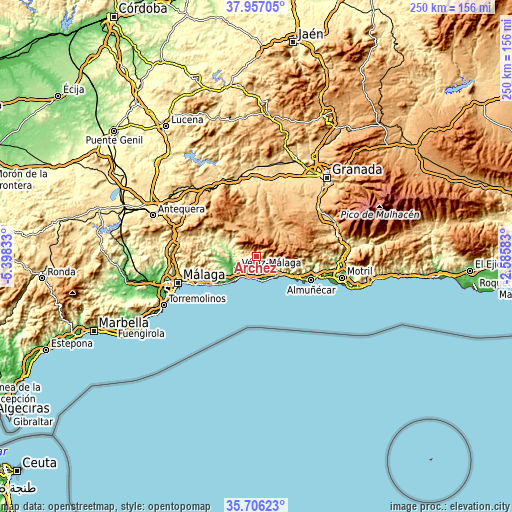 Topographic map of Árchez