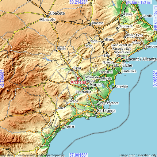 Topographic map of Archena