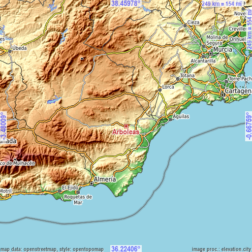 Topographic map of Arboleas