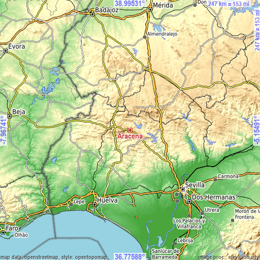 Topographic map of Aracena