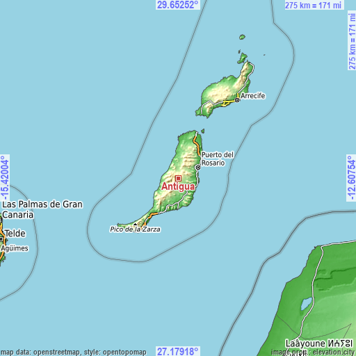 Topographic map of Antigua
