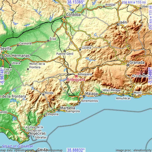 Topographic map of Antequera