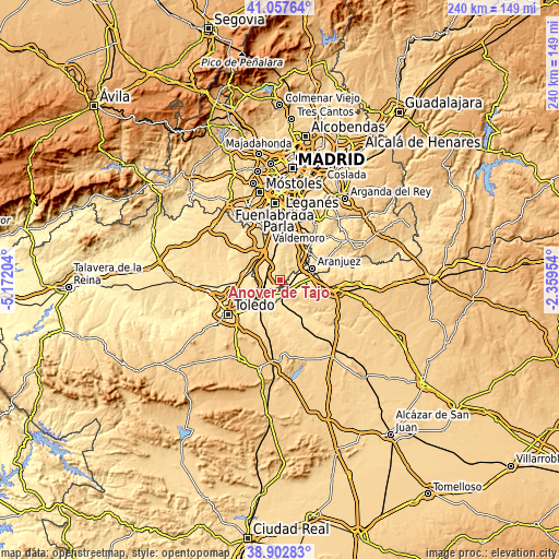 Topographic map of Añover de Tajo