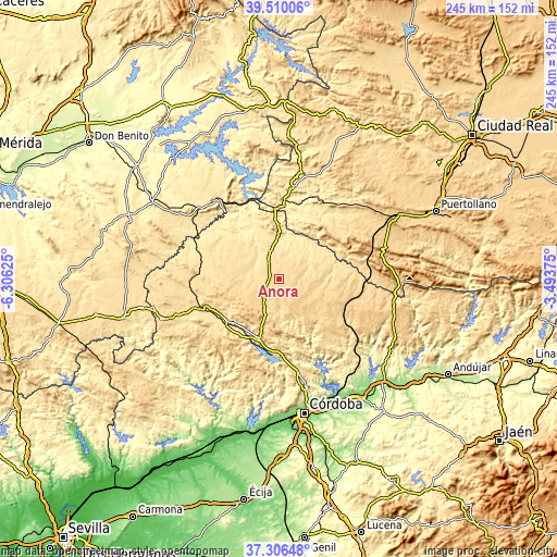 Topographic map of Añora