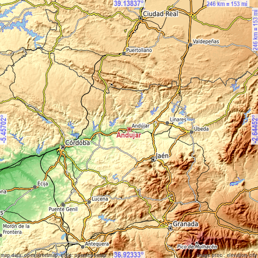 Topographic map of Andújar