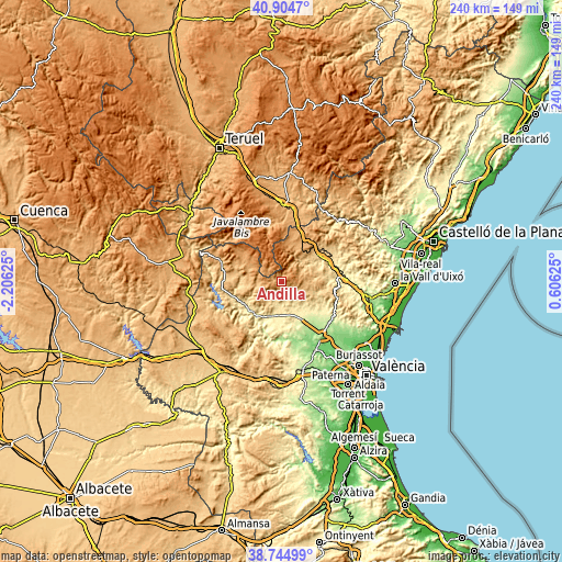 Topographic map of Andilla