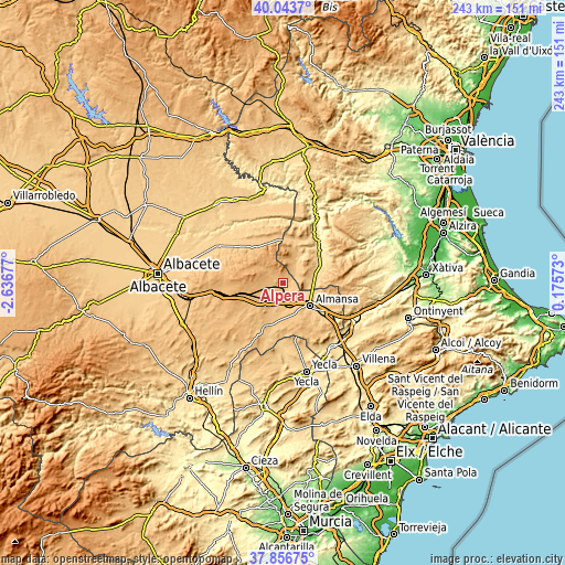 Topographic map of Alpera