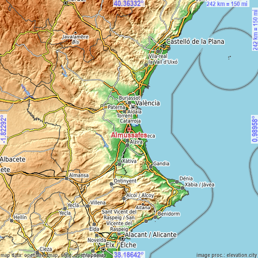 Topographic map of Almussafes